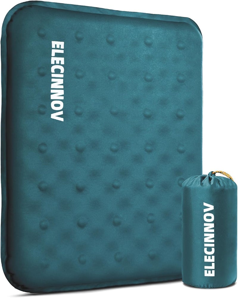 ELECINNOV Inflatable Seat Cushion, Self Inflating Memory Foam Stadium Seat Cushion Lightweight Camping Chair Pad Airplane Cushion for Long Flights Outdoor Travel Bleacher Office Car Backpacking (Blue) - Image 1